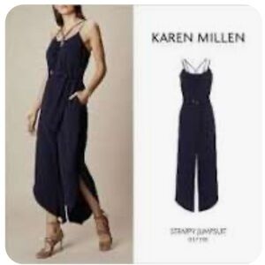 Karen Millen Navy Structured Strapy Halter Tapered Leg  Jumpsuit Romper Size 4